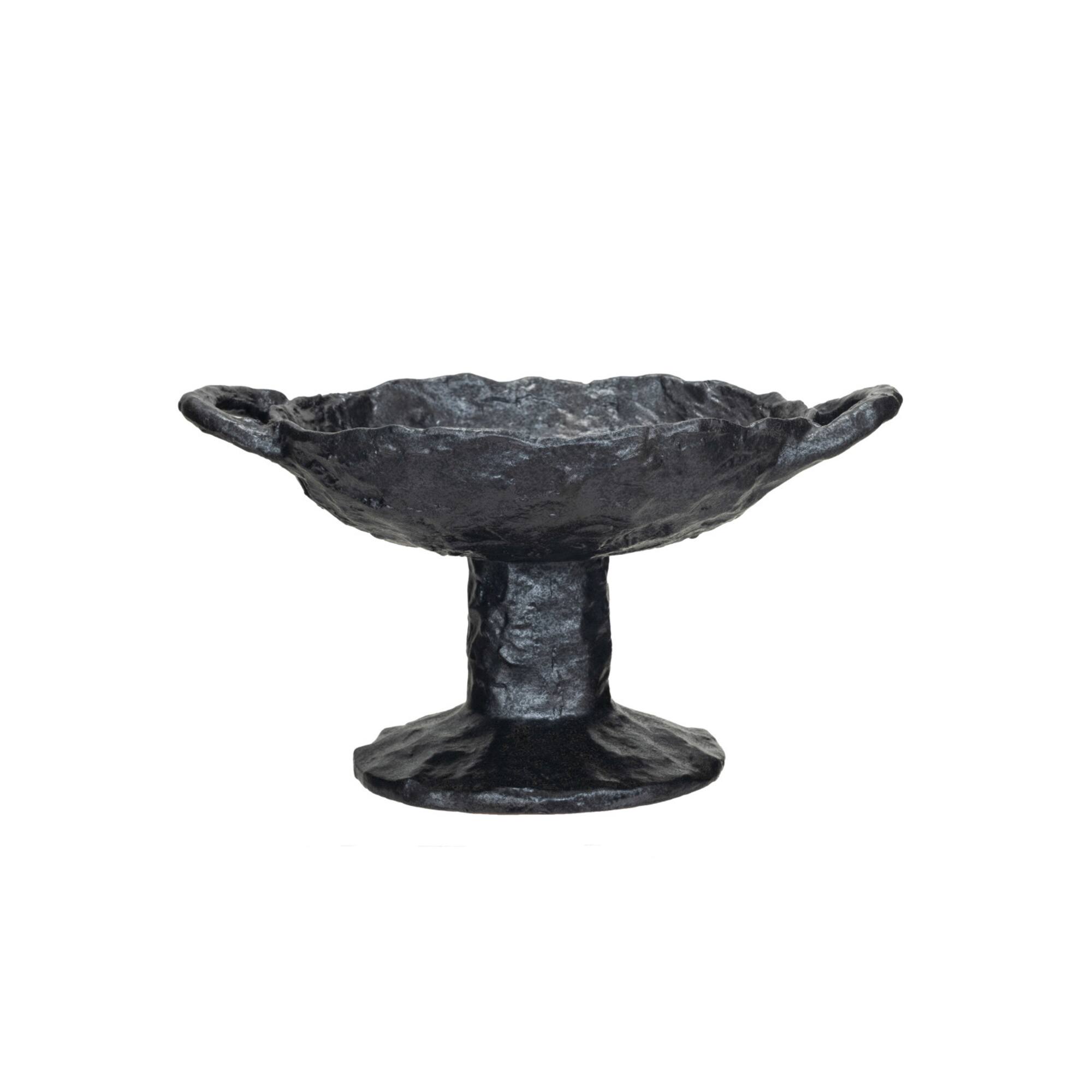 Hello Honey® 9.5" Black Stoneware Footed Plate with Handles & Reactive Glaze